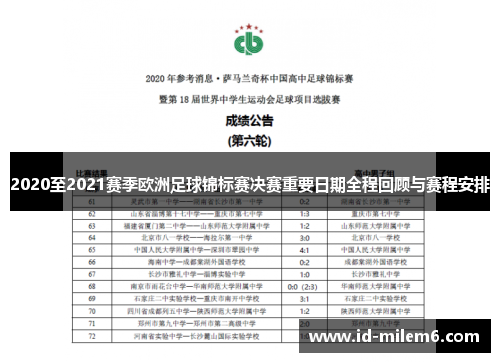 2020至2021赛季欧洲足球锦标赛决赛重要日期全程回顾与赛程安排