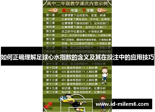 如何正确理解足球心水指数的含义及其在投注中的应用技巧